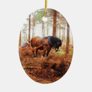 Gentle Giant - Entwurf von Hauling Logs für Pferde Keramik Ornament