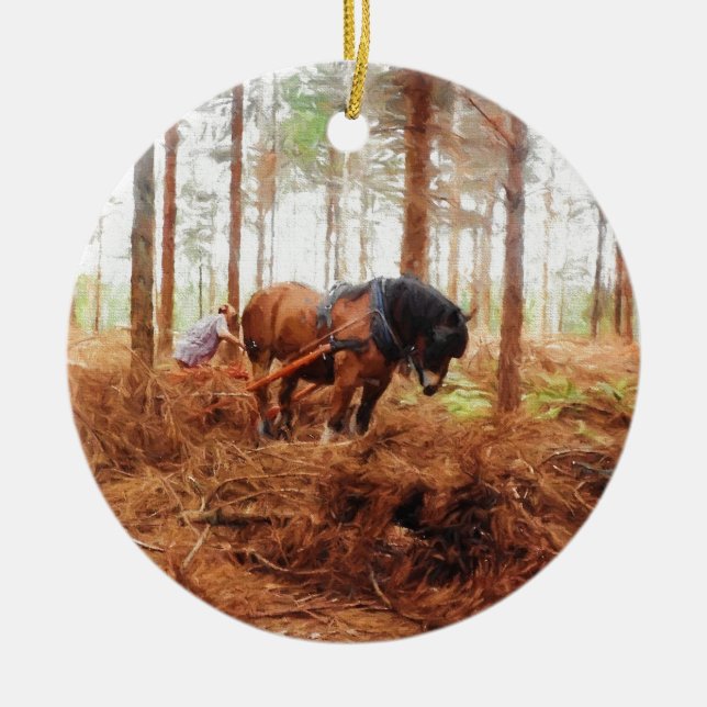 Gentle Giant - Entwurf von Hauling Logs für Pferde Keramikornament (Vorne)