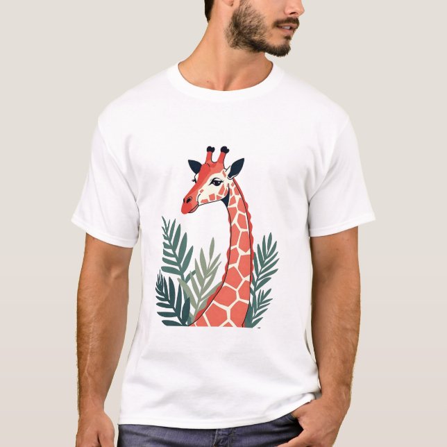 Gentle Giraffe mit tropischen Blätter T-Shirt (Vorderseite)