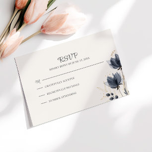 Gentle Gray Blume Wedding RSVP Card Dankeskarte