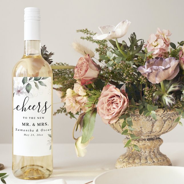 Gentle Greenery Watercolor Leaf & Blume | Gold Weinetikett (Von Creator hochgeladen)