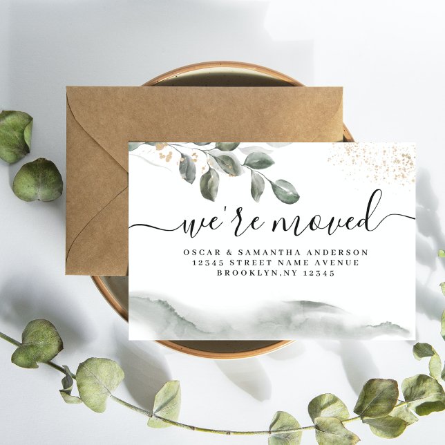 Gentle Greenery Watercolor Leaf | Goldstaub Ankündigungspostkarte (Von Creator hochgeladen)