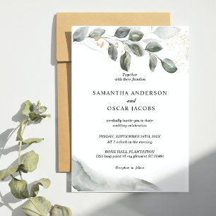 Gentle Greenery Watercolor Leaf   Goldstaub Einladung