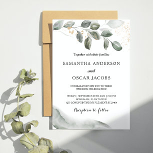 Gentle Greenery Watercolor Leaf Goldstaub Einladung