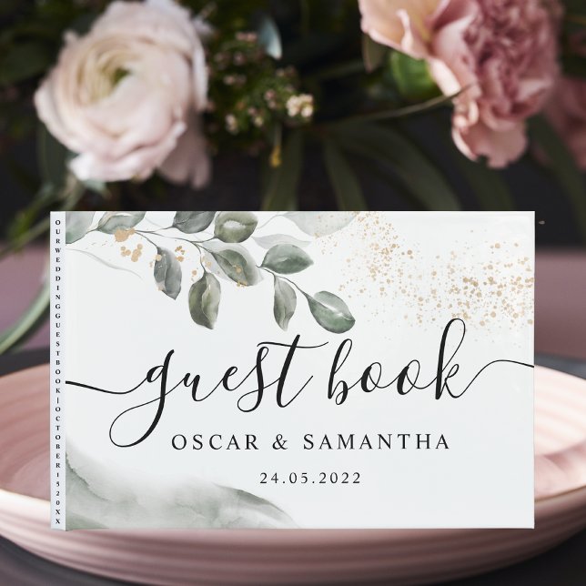 Gentle Greenery Watercolor Leaf | Goldstaub | Gästebuch (Von Creator hochgeladen)