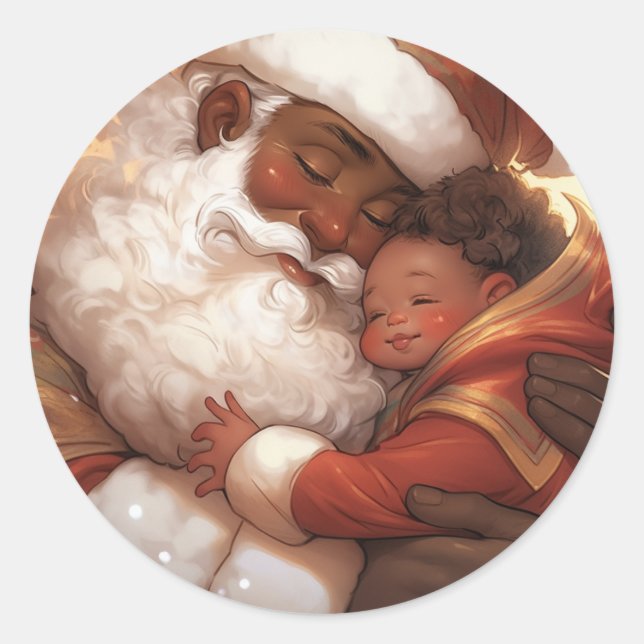 "Gentle Guardian: Black Santa and Friedlich Baby" Runder Aufkleber (Vorderseite)