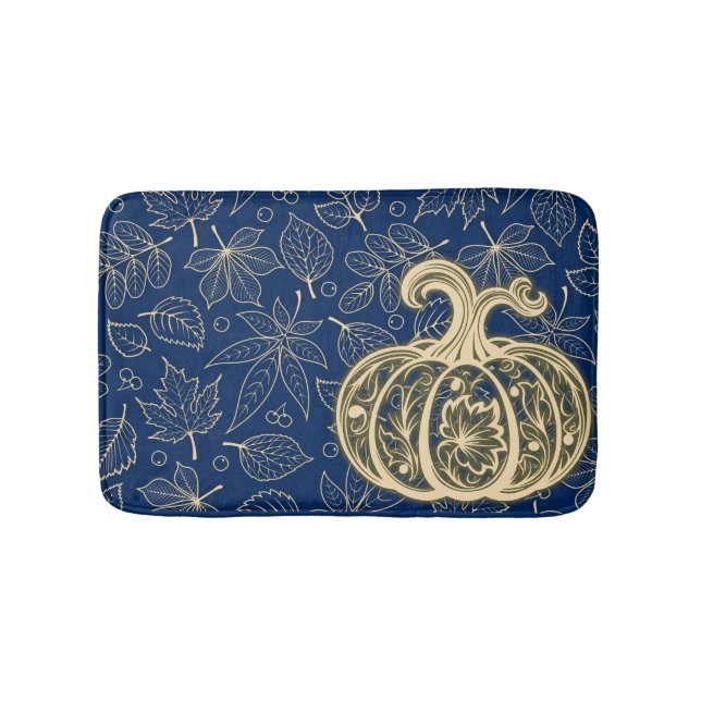 Gentle Harvest Pumpkin - Indigo Bath Mat Badematte (Vorderseite)