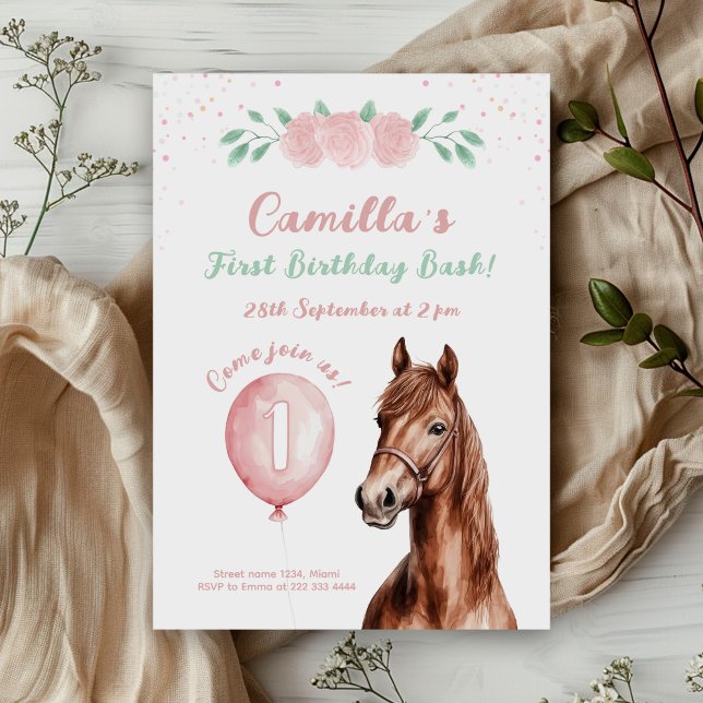 Gentle Horse Floral 1. Geburtstag Einladung (Von Creator hochgeladen)