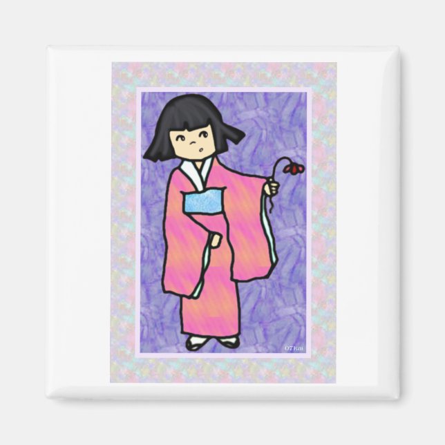 Gentle Kimi in einem Kimono Holding eine Blume Mag Magnet (Vorne)