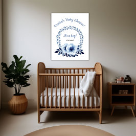 Gentle Light Blue Blume Watercolor Babydusche Poster