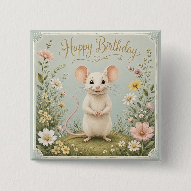 Gentle Maus Garten Geburtstag Button (Vorderseite)