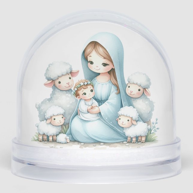 Gentle Night – Baby Jesus and Lambs  Schneekugeln (Vorderseite)