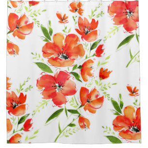 Gentle Orange Poppies Wasserfarben Muster Duschvorhang