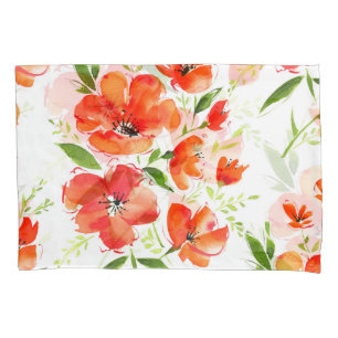 Gentle Orange Poppies Wasserfarben Muster Kissenbezug