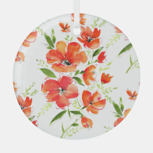 Gentle Orange Poppies Wasserfarben Muster Ornament Aus Glas