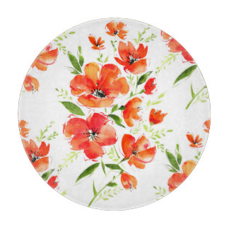 Gentle Orange Poppies Wasserfarben Muster Schneidebrett