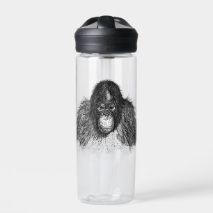 Gentle Orangutan Black and White Ape Zeichnend Trinkflasche