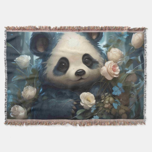 Gentle Panda Bear zwischen Dschungel-Rose Decke (Vorderseite)