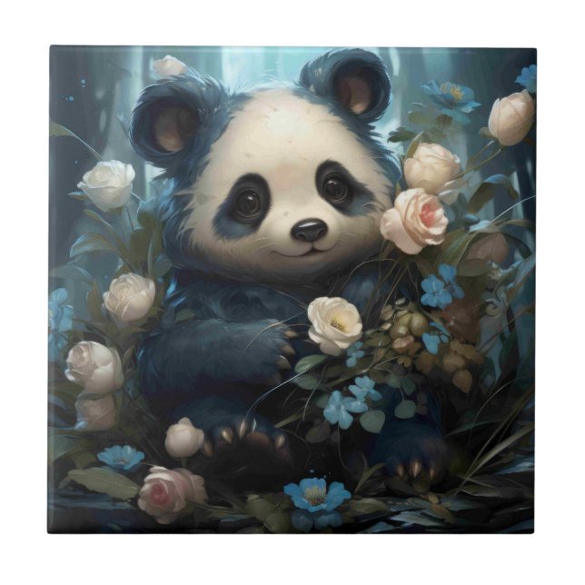 Gentle Panda Bear zwischen Dschungel-Rose Fliese (Vorderseite)
