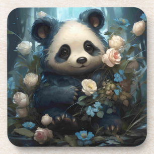 Gentle Panda Bear zwischen Dschungel-Rose Getränkeuntersetzer
