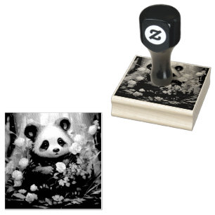 Gentle Panda Bear zwischen Dschungel-Rose Gummistempel