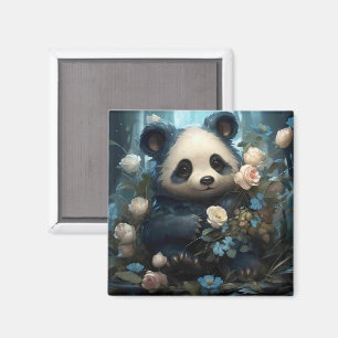 Gentle Panda Bear zwischen Dschungel-Rose Magnet
