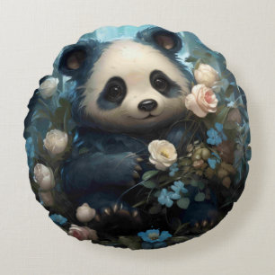Gentle Panda Bear zwischen Dschungel-Rose Rundes Kissen
