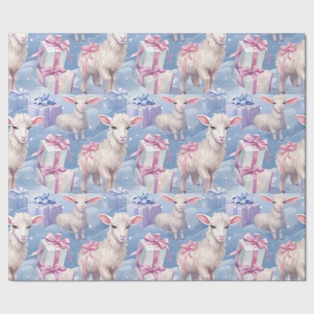 Gentle Pastel Lambs und Geschenke Geschenkpapier (Saum)