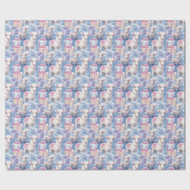 Gentle Pastel Lambs und Geschenke Sm Geschenkpapier (Saum)