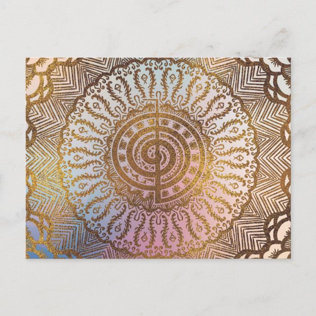 Gentle Pastel und Gold Choku Rei Symbol in Mandala Postkarte (Vorderseite)