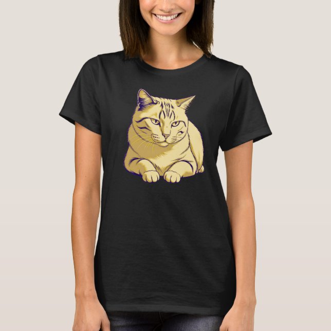 Gentle Pause Cat – Quiet Rest Minimal T-Shirt (Vorderseite)
