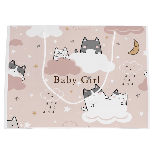 Gentle Pink Pattern Kitten Große Geschenktüte (Vorderseite)
