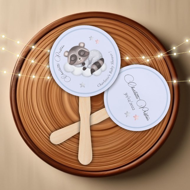 Gentle Raccoon Animal Gender Neutral Baby Dusche Fächer (Gentle Boy Raccoon Blue Baby Shower Hand Fan)