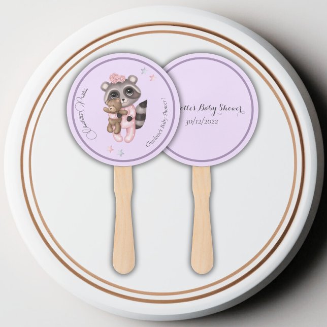 Gentle Raccoon Animal Girl Baby Dusche Fächer (Raccoon Animal Girl Baby Shower Hand Fan)
