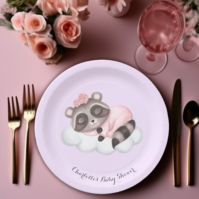 Gentle Raccoon Animal Girl Baby Dusche Pappteller (Girl Baby Shower Paper Plates!)