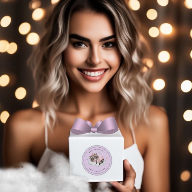 Gentle Raccoon Animal Girl Baby Dusche Vielen Dank Runder Aufkleber (Girl Baby Shower Thank You Sticker!)