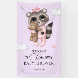 Gentle Raccoon Animal Girl Baby Dusche Willkommen Banner