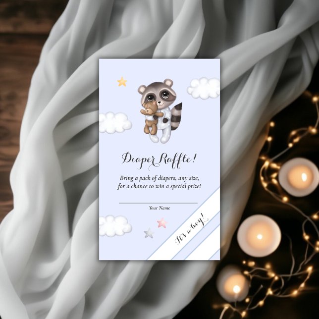 Gentle Raccoon Baby Duschdusche Windeln Raffel Begleitkarte (Gentle Raccoon Baby Shower Diaper Raffle Enclosure Card)