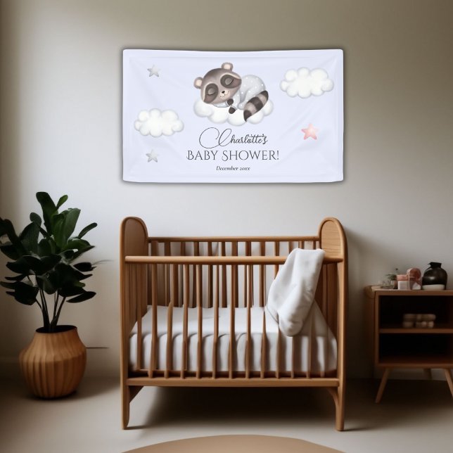 Gentle Raccoon Baby Dusche Willkommen Banner (Baby Shower Welcome Banner)