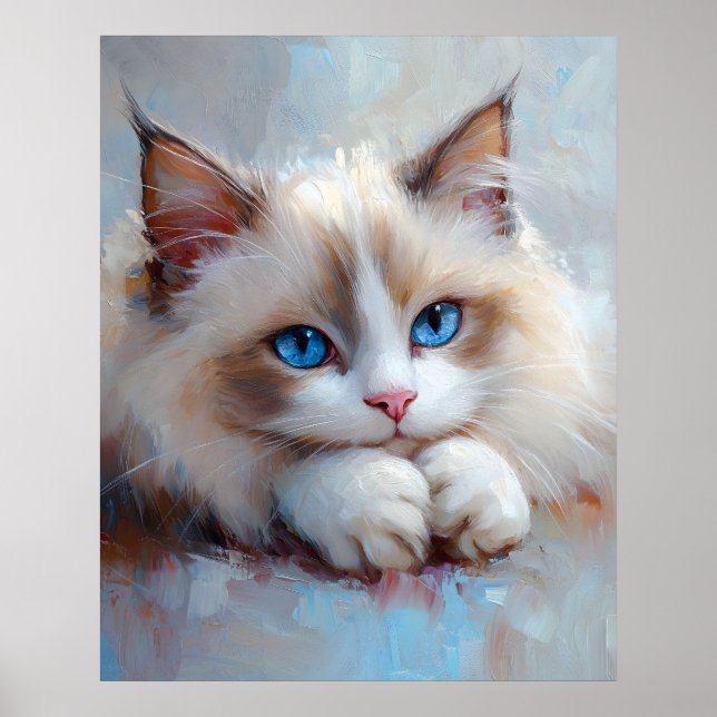 Gentle Ragdoll Cat – Soft Pastel Art Print Poster (Vorne)