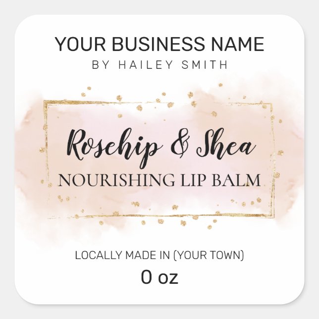 Gentle Watercolor Pink Rosehip Lip Balm Quadratischer Aufkleber (Vorderseite)
