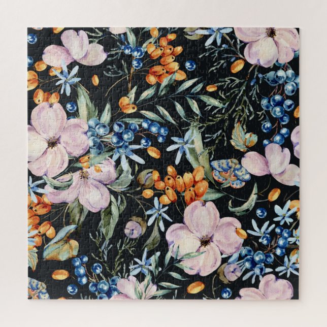 Gentle Watercolor: Rosa Blumenberries Puzzle (Vertikal)