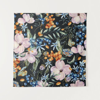 Gentle Watercolor: Rosa Blumenberries Wandteppich