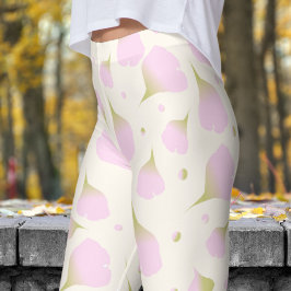 Gentle White Floral Pastel Petals Muster Leggings