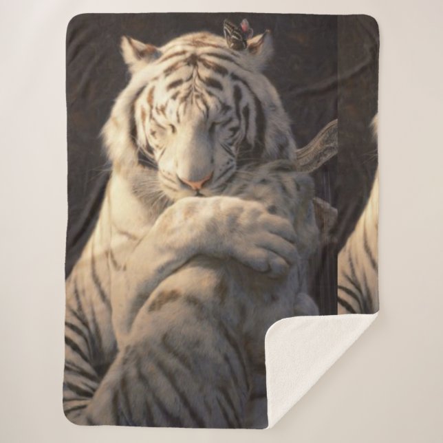 Gentle White Tiger Sherpa Blanket – Comfort & Calm Sherpadecke (Vorderseite)