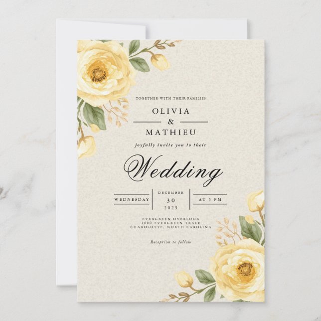 Gentle Yellow Bloom Floral Wedding Einladung (Vorderseite)