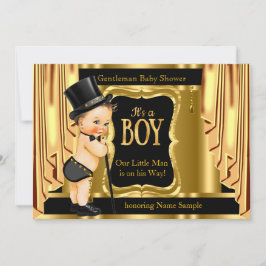 Gentleman Baby Shower Black Gold Drapes Brünett Einladung