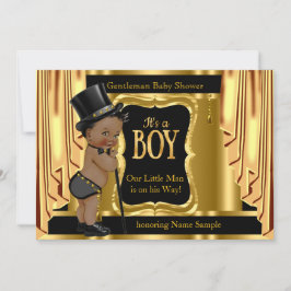 Gentleman Baby Shower Black Gold Drapes Ethnic Einladung