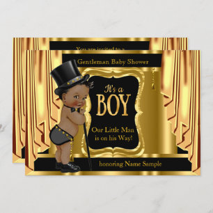 Gentleman Baby Shower Black Gold Drapes Ethnic Einladung