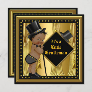 Gentleman Baby Shower Boy Gold Black Ethnic Einladung